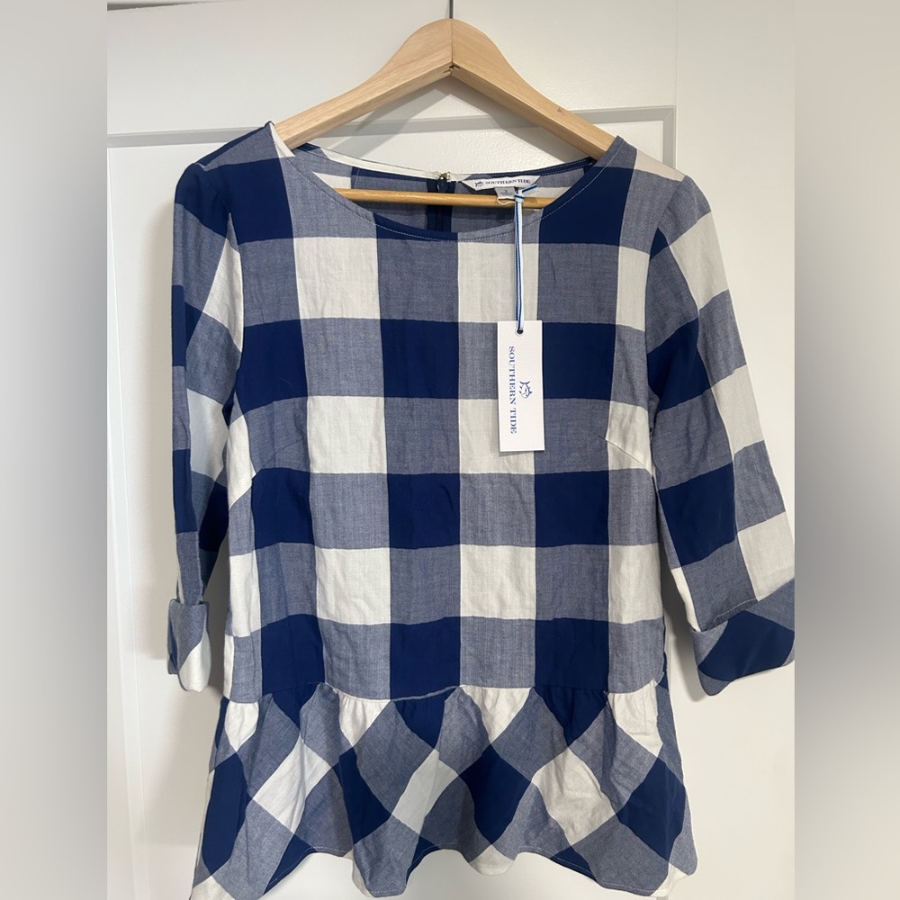 Southern Tide Women's Blue Checkered Top